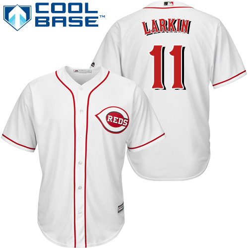 Reds #11 Barry Larkin White Cool Base Stitched Youth MLB Jersey - Click Image to Close